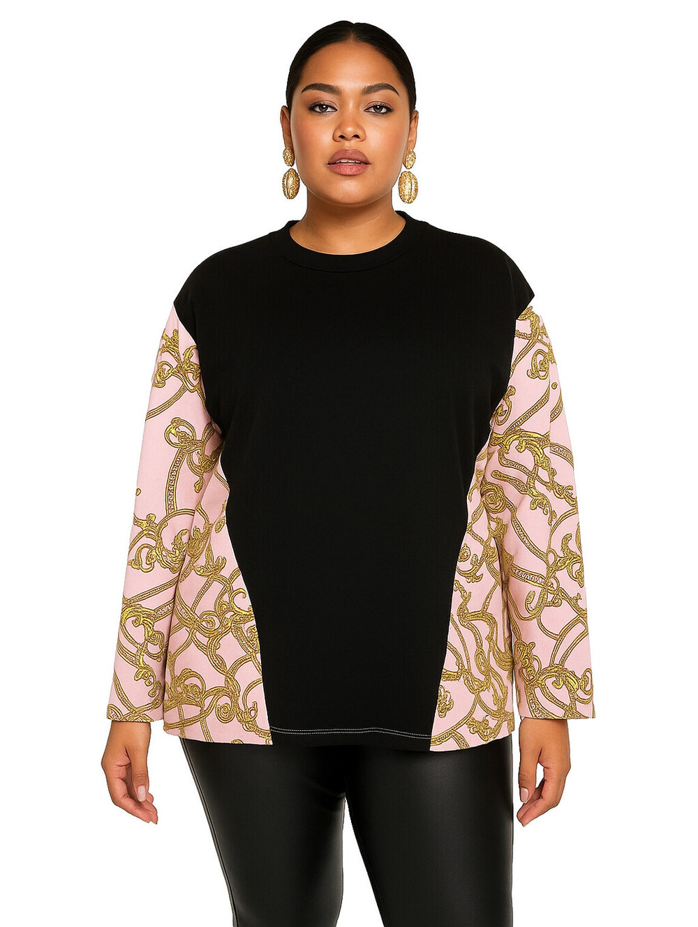ASOS Curve 4XL Black Pink Baroque Sleeve Top Long Sleeve Blouse Cotton/Poly NWT